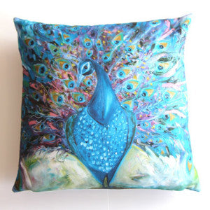 Petra the Peacock Luxury Cushion - dawncrothers