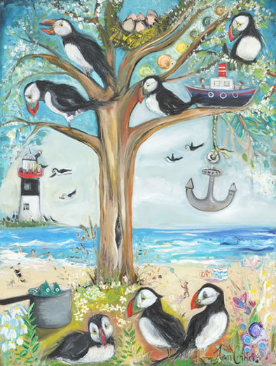 The Puffin Tree - Original Oil Painting - dawncrothers