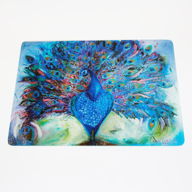 Petra the Peacock Glass Chopping Board - Homeware - dawncrothers